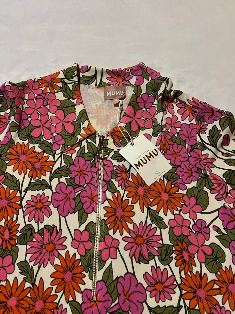 Show Me Your MuMu Pink Orange Floral V-Neck Mini Dress Cottagecore meets retro - Picture 5 of 8